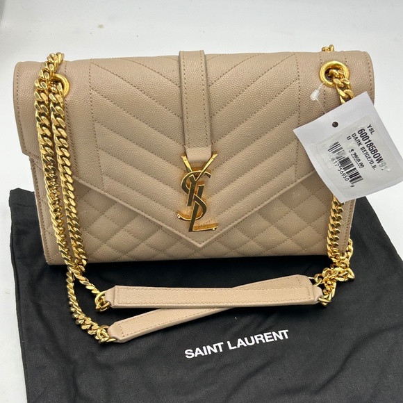 Women’s Saint Laurent envelope triquilt, medium YSL shoulder bag grain leather - Picture 1 of 14